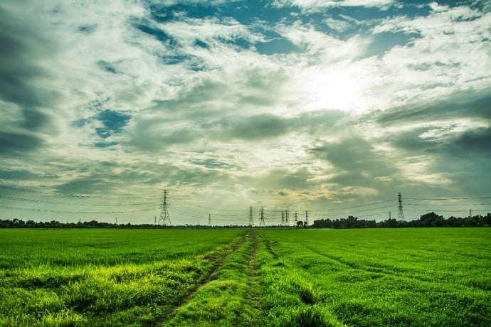 Green field, blue air, clouds - Kiwa