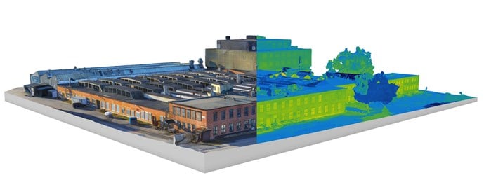 Termografering - bilden visar 3D-visualisering av en fastighet för att visualisera energiläckage. 