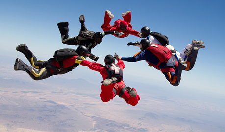 Skydivers in a circle