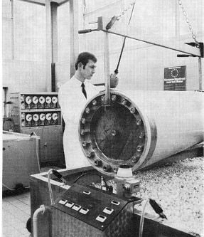 Man performing equipment inspection in 1978