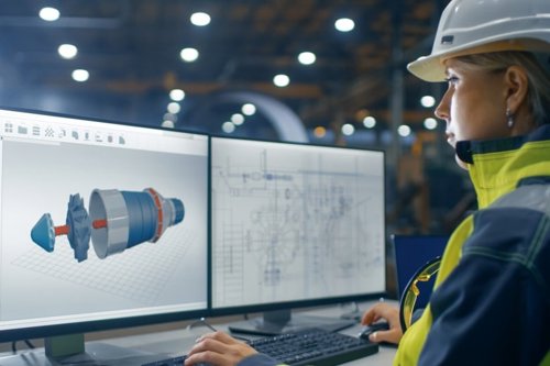 Woman working in technical factory