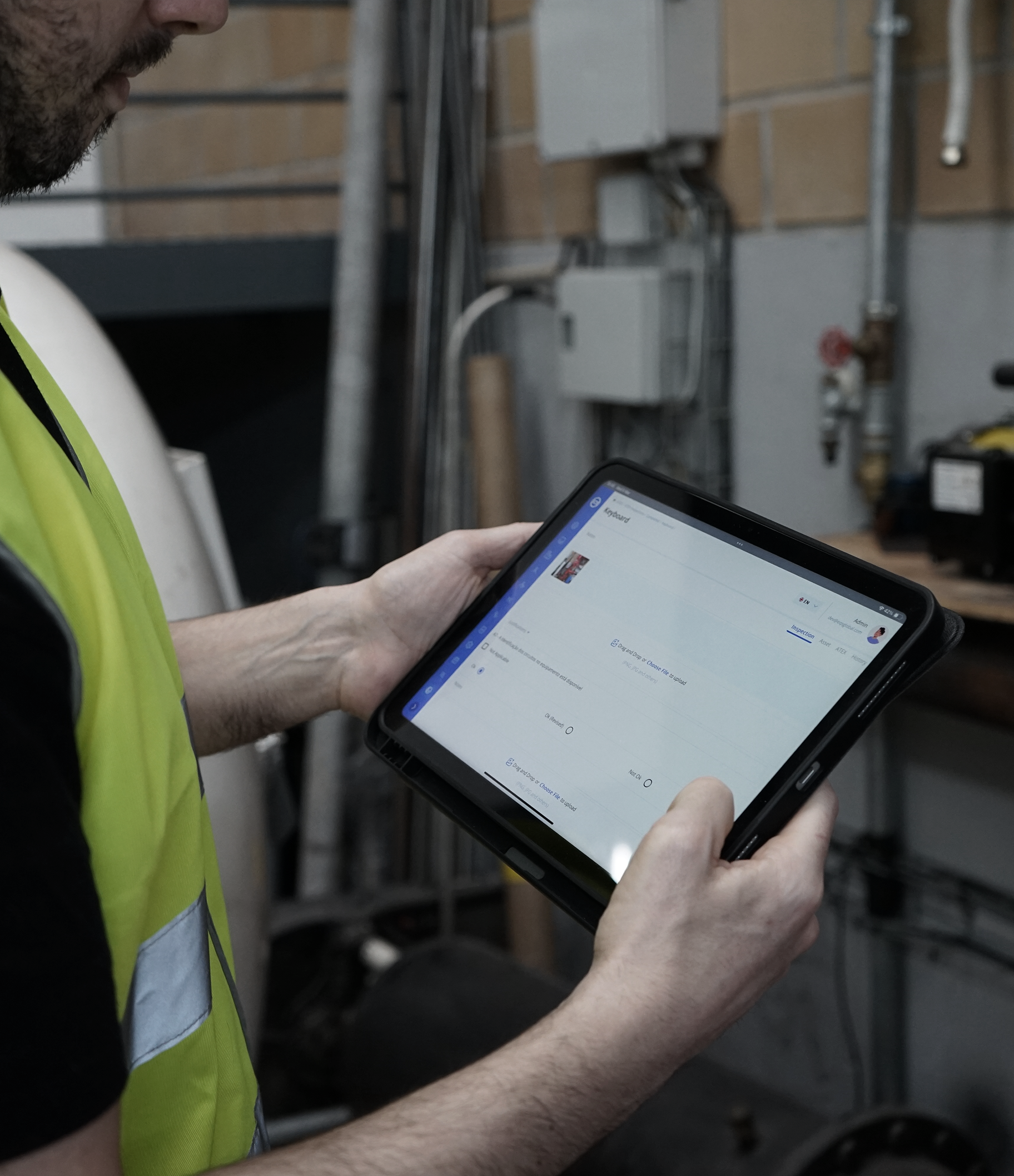 Professionist inspects a working site