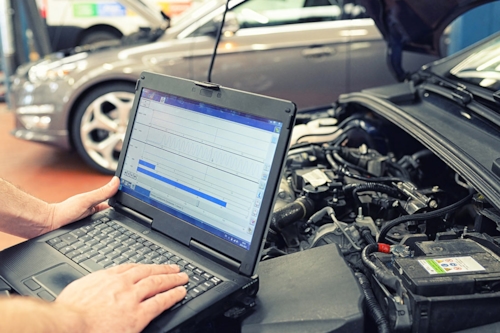 Car repair, service with connected computer, information security at car repair shop.